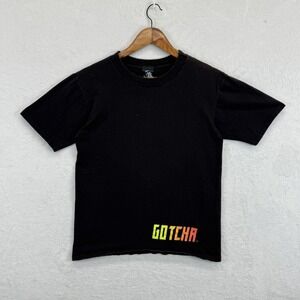 Vintage Gotcha Shirt Mens Medium Black Surf Graphic Rainbow Logo Made USA 90s